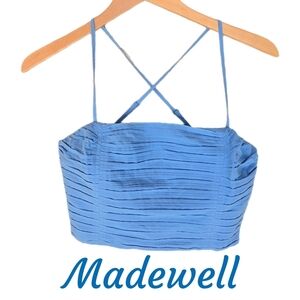 Madewell Womens Crop Top Sz 2 Wendy Pleated Cotton Poplin Adj Straps Side Zip